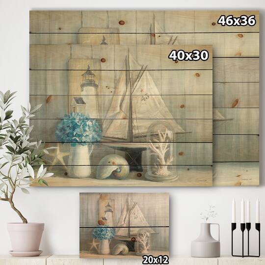 Designart - Summer Nautical House - Nautical & Coastal Print on Natural Pine Wood
